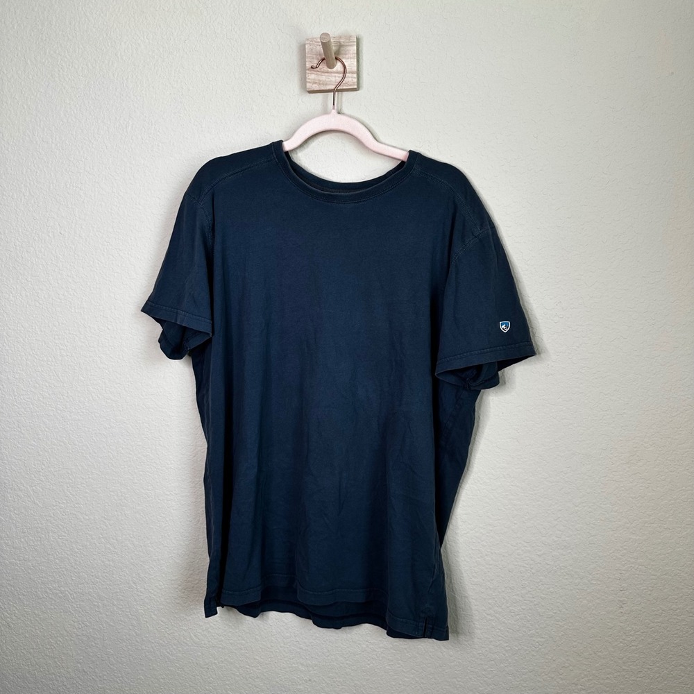 Kuhl Wildfibre Mens XL Blue Organic Cotton Short Sleeve T-Shirt Crew Neck Logo